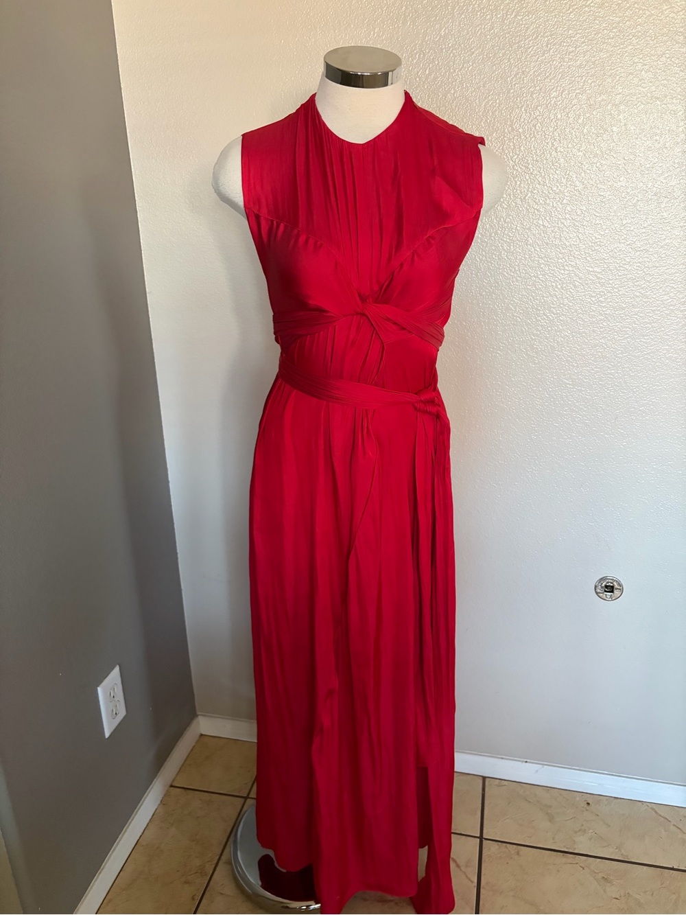 Zara Red Sleeveless Twist-Waist Maxi Dress - Picture 11 of 11